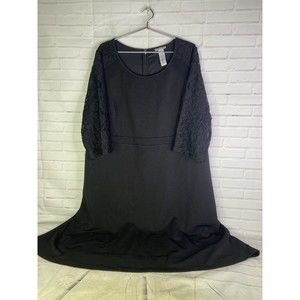 Catherines Plus Size 1X Dress Black Lace Sleeves Dressy Stretch NEW